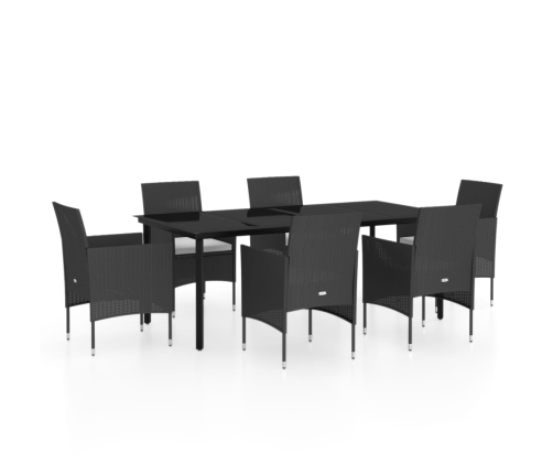Juego de comedor de jardín 7 piezas con cojines negro