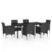 Juego de comedor de jardín 7 piezas con cojines negro
