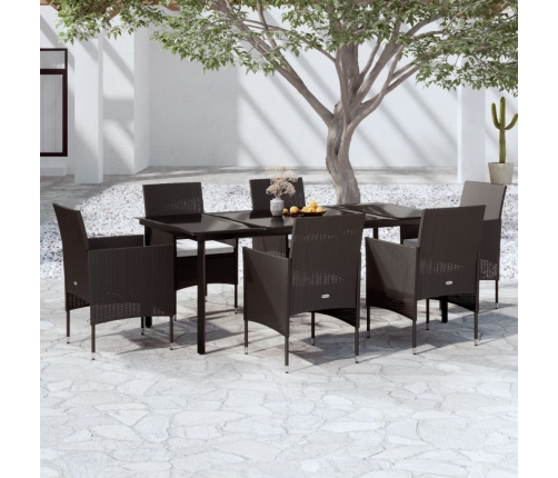 Juego de comedor de jardín 7 piezas con cojines negro