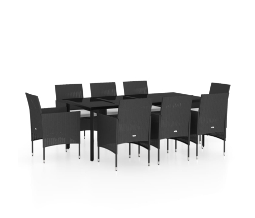Juego de comedor de jardín 9 piezas con cojines negro