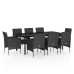 Juego de comedor de jardín 9 piezas con cojines negro