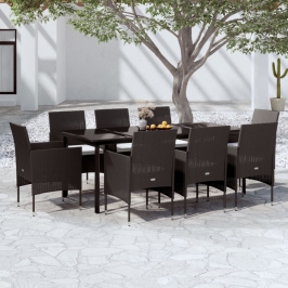 Juego de comedor de jardín 9 piezas con cojines negro