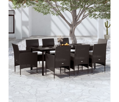 Juego de comedor de jardín 9 piezas con cojines negro