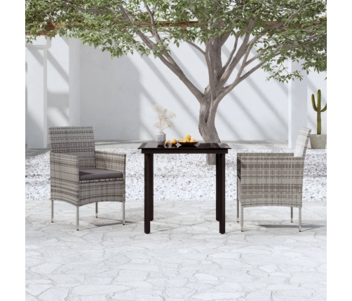 Juego de comedor de jardín 3 piezas con cojines gris y negro