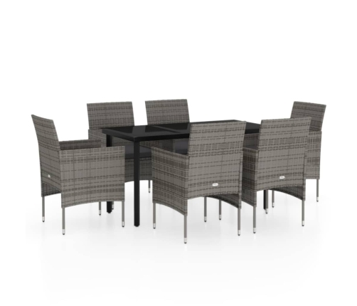 Juego de comedor de jardín 7 piezas con cojines gris y negro