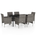 Juego de comedor de jardín 7 piezas con cojines gris y negro
