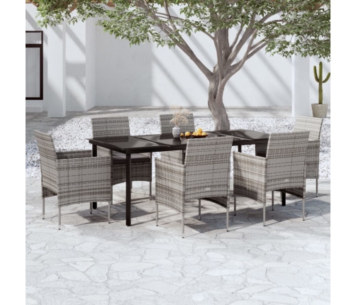 Juego de comedor de jardín 7 piezas con cojines gris y negro