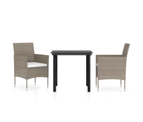 Juego de comedor de jardín 3 piezas con cojines beige y negro