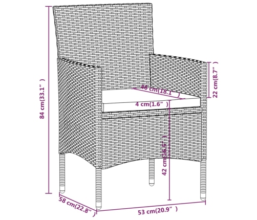 Juego de comedor de jardín 3 piezas con cojines beige y negro
