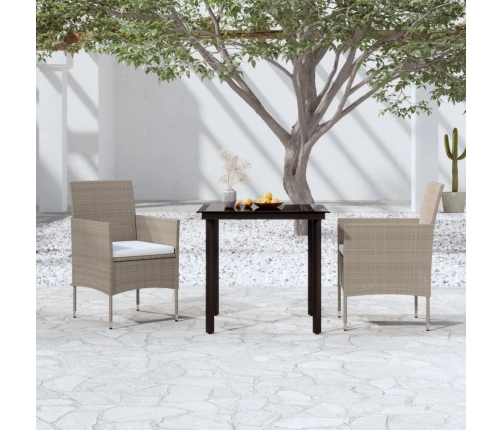 Juego de comedor de jardín 3 piezas con cojines beige y negro