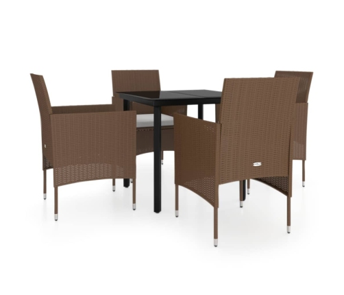 Juego de comedor de jardín 5 piezas con cojines marrón y negro
