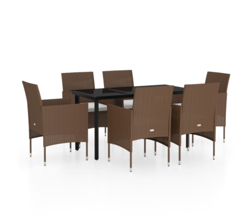 Juego de comedor de jardín 7 piezas con cojines marrón y negro
