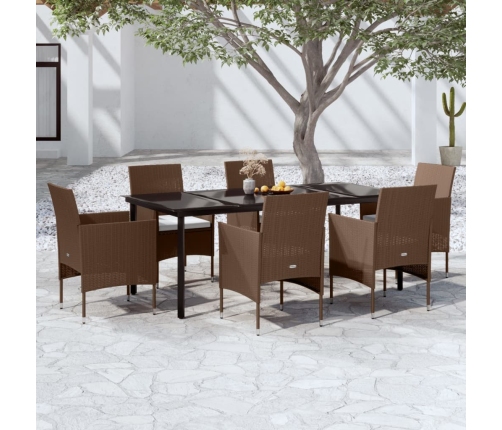 Juego de comedor de jardín 7 piezas con cojines marrón y negro