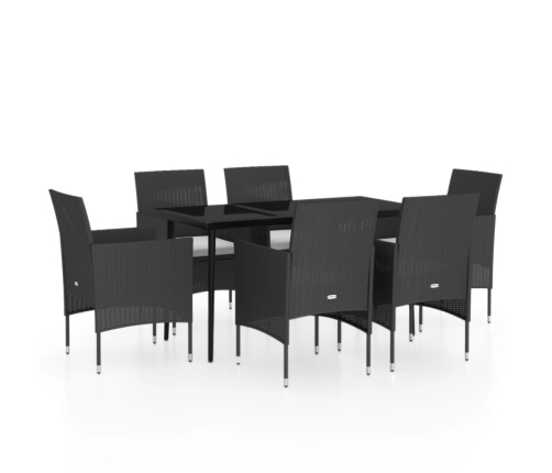 Juego de comedor de jardín 7 piezas con cojines negro