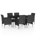 Juego de comedor de jardín 7 piezas con cojines negro