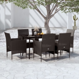 Juego de comedor de jardín 7 piezas con cojines negro