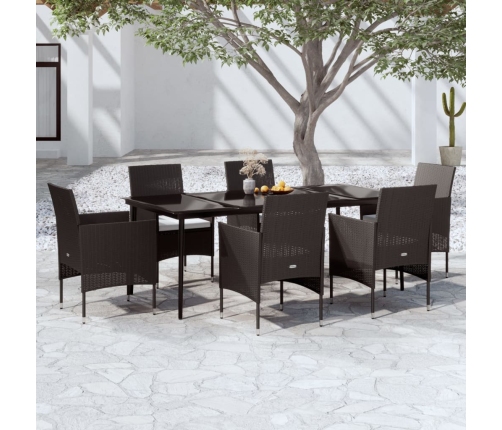 Juego de comedor de jardín 7 piezas con cojines negro