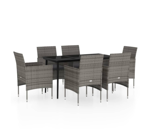 Juego de comedor de jardín 7 piezas con cojines gris y negro