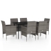 Juego de comedor de jardín 7 piezas con cojines gris y negro