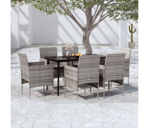 Juego de comedor de jardín 7 piezas con cojines gris y negro