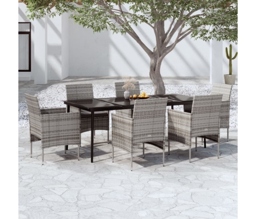 Juego de comedor de jardín 7 piezas con cojines gris y negro