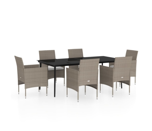 Juego de comedor de jardín 7 piezas con cojines beige y negro