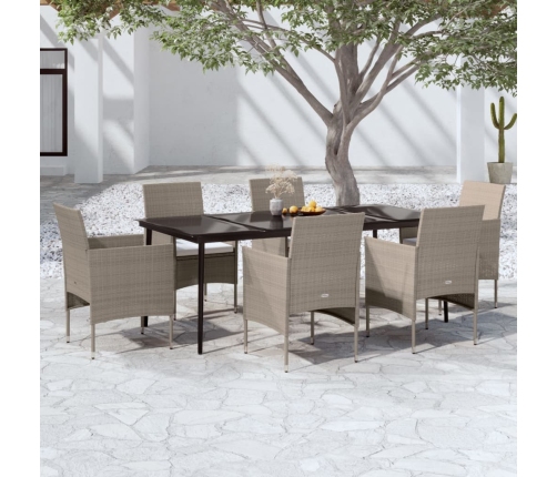 Juego de comedor de jardín 7 piezas con cojines beige y negro