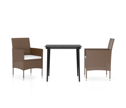 Juego de comedor de jardín 3 piezas con cojines marrón y negro
