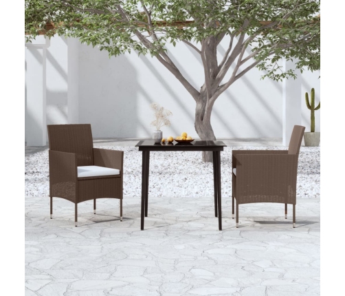 Juego de comedor de jardín 3 piezas con cojines marrón y negro