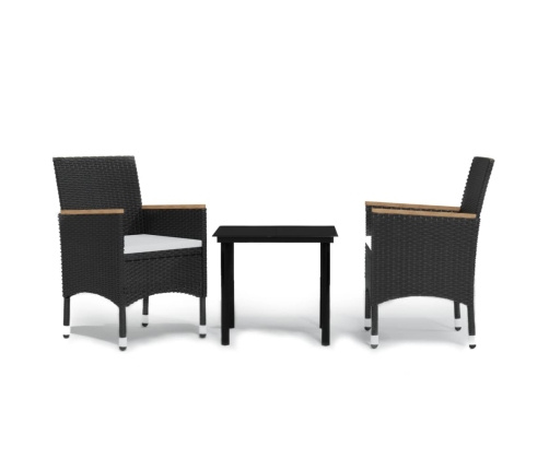 Juego de comedor de jardín 3 piezas con cojines negro