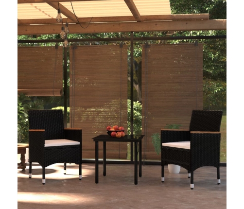 Juego de comedor de jardín 3 piezas con cojines negro