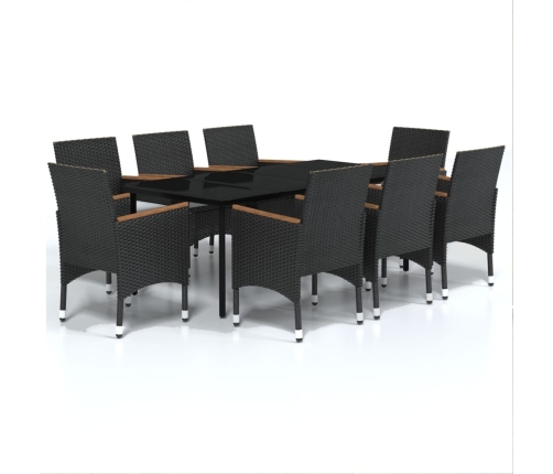 Juego de comedor de jardín 9 piezas con cojines negro