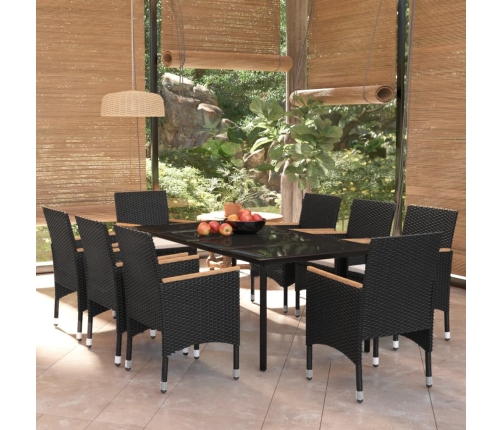 Juego de comedor de jardín 9 piezas con cojines negro
