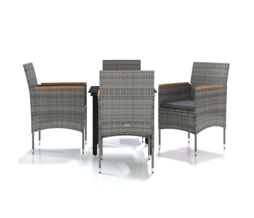 Juego de comedor para jardín 5 piezas con cojines gris y negro