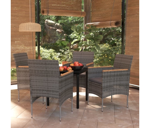 Juego de comedor para jardín 5 piezas con cojines gris y negro