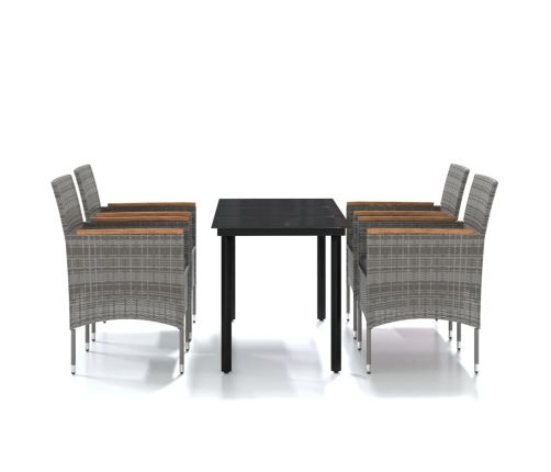 Juego de comedor para jardín 5 piezas con cojines gris y negro
