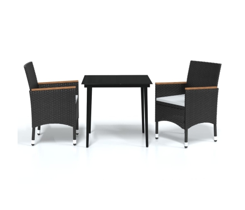 Juego de comedor de jardín 3 piezas con cojines negro