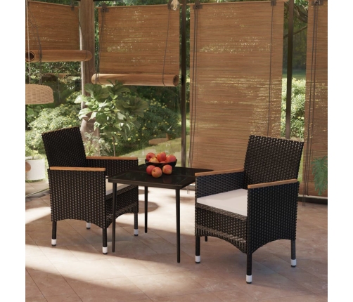 Juego de comedor de jardín 3 piezas con cojines negro