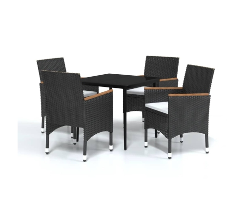 Juego de comedor de jardín 5 piezas con cojines negro