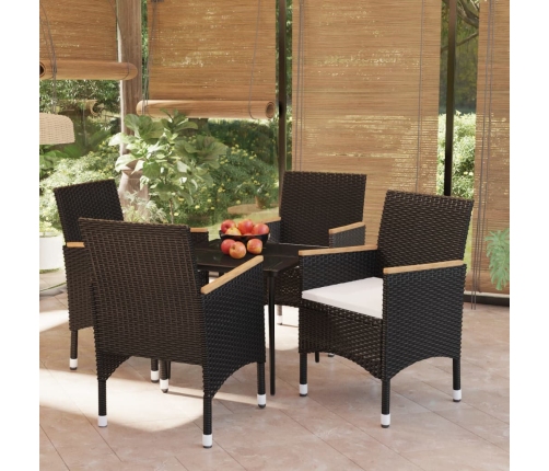 Juego de comedor de jardín 5 piezas con cojines negro