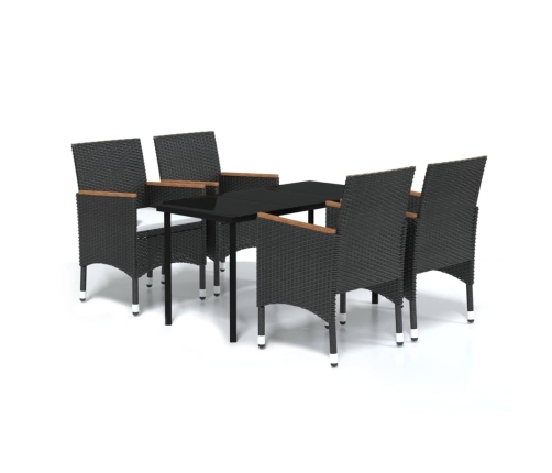 Juego de comedor de jardín 5 piezas con cojines negro