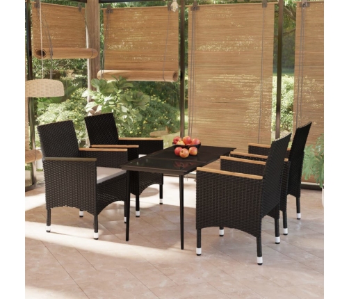 Juego de comedor de jardín 5 piezas con cojines negro