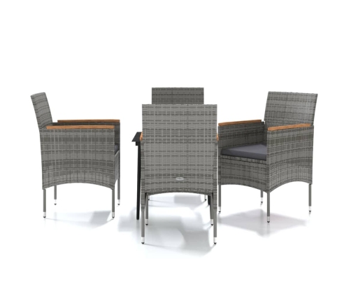 Juego de comedor para jardín 5 piezas con cojines gris y negro