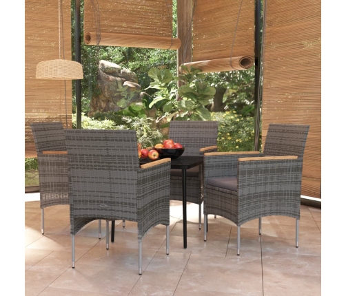 Juego de comedor para jardín 5 piezas con cojines gris y negro