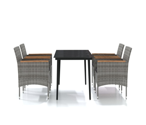 Juego de comedor para jardín 5 piezas con cojines gris y negro