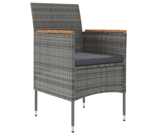 Juego de comedor para jardín 5 piezas con cojines gris y negro