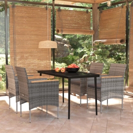 Juego de comedor para jardín 5 piezas con cojines gris y negro