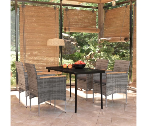 Juego de comedor para jardín 5 piezas con cojines gris y negro