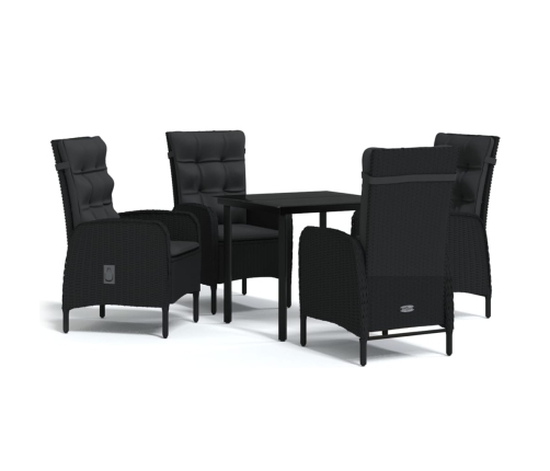Juego de comedor de jardín 5 piezas con cojines negro