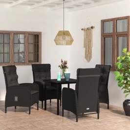 Juego de comedor de jardín 5 piezas con cojines negro